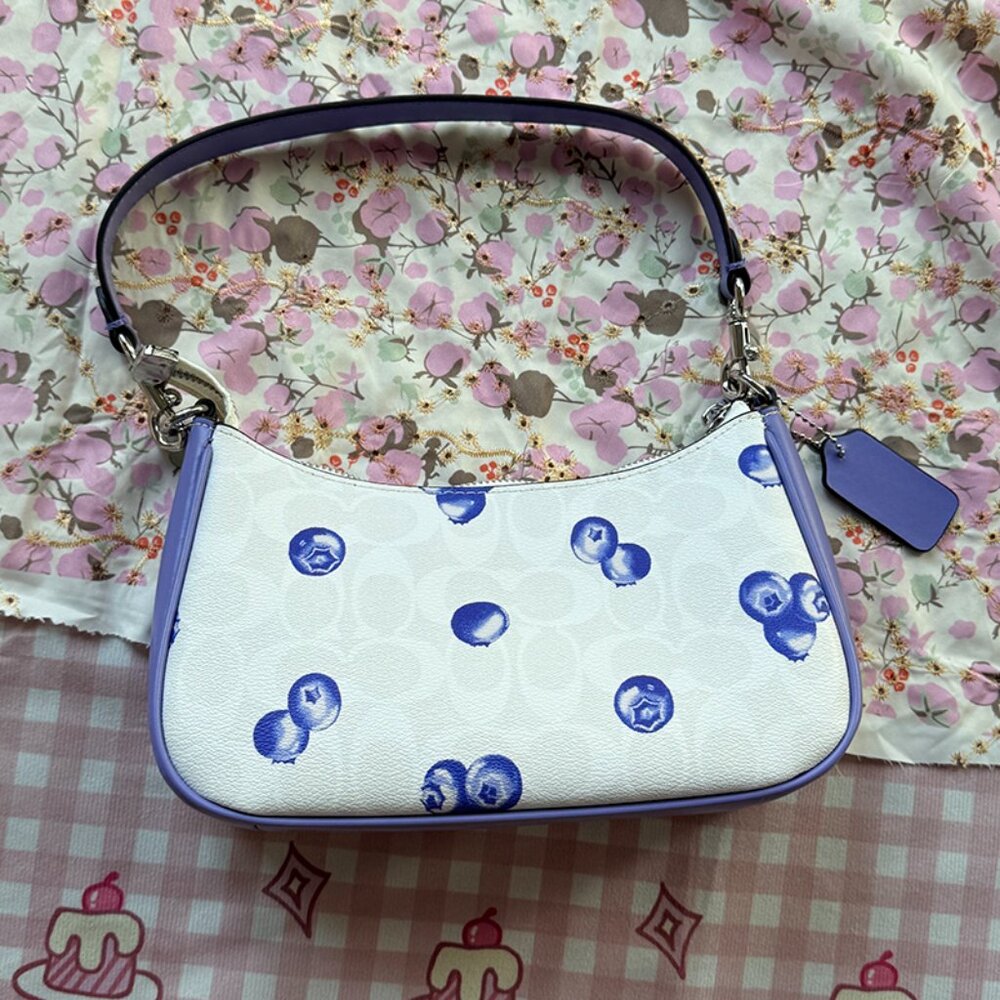Coach Leather Handbag Blueberry Print - Picture 2 of 8